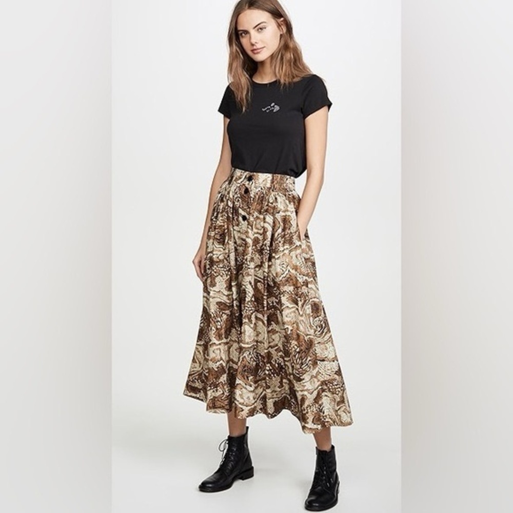 GANNI Graphic Print Midi A-Line Skirt - Tiger print size 34